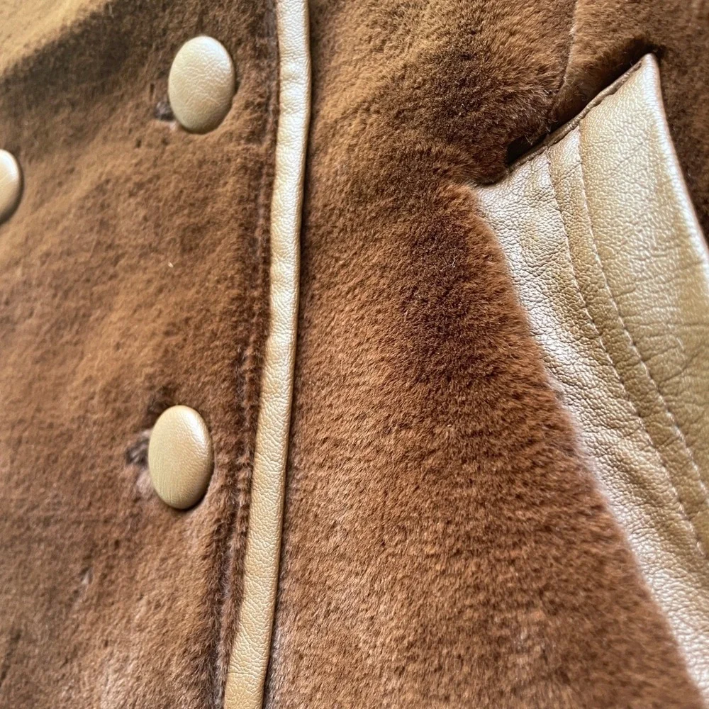 Nasty Gal Motorcycle Jacket 6 Chocolate‎ Brown Teddy Oversized Cropped Faux Fur